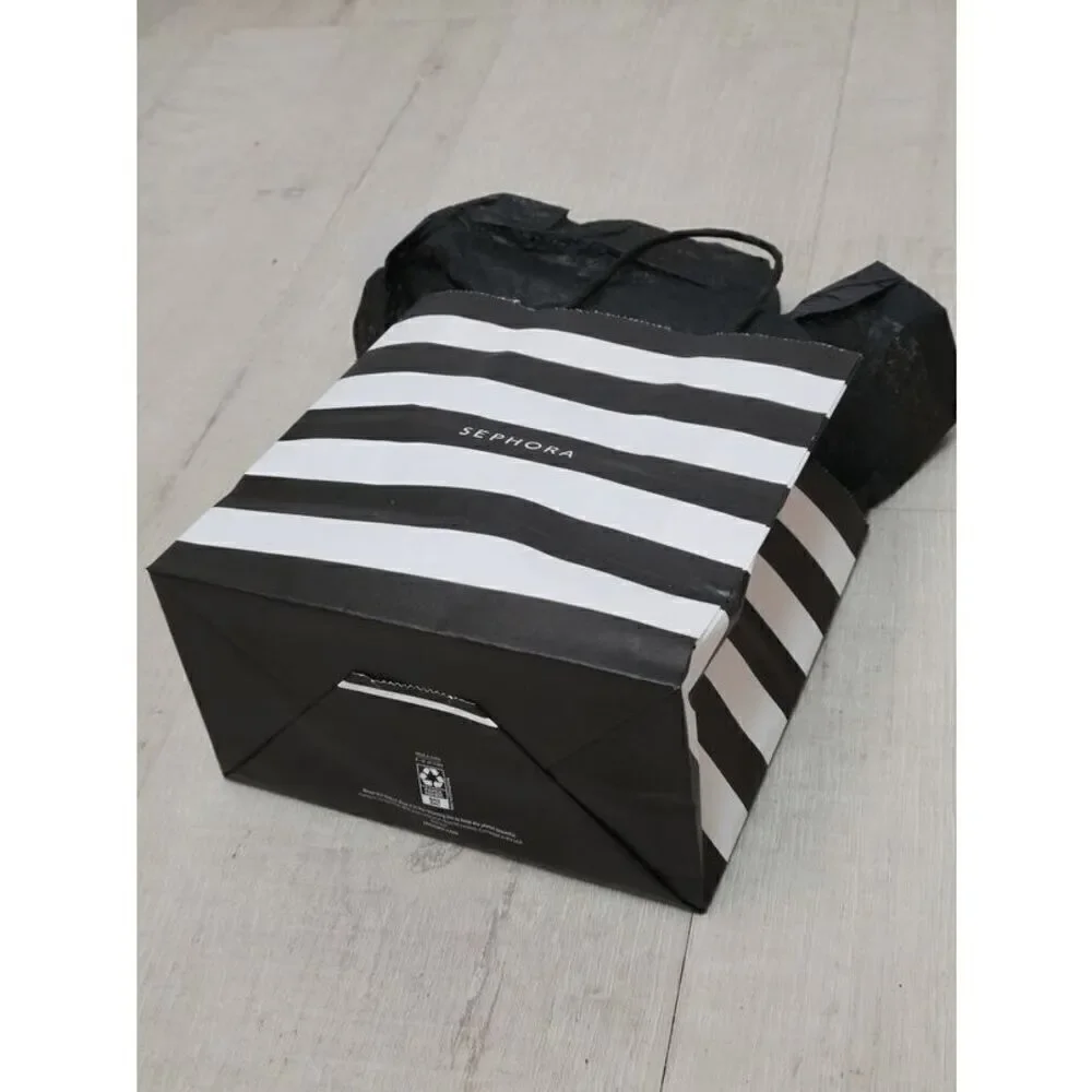🖤🤍 SEPHORA Empty Black White Striped Paper Shopping Gift Bag with Tissues